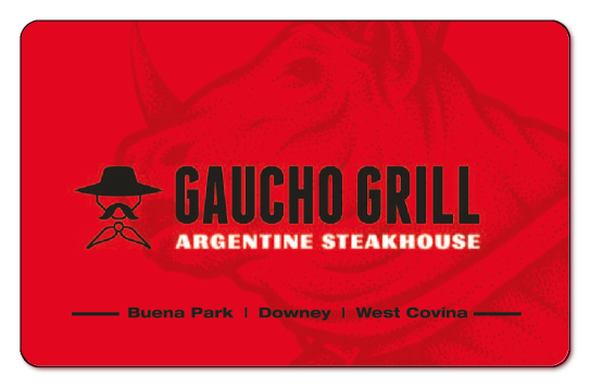 Gaucho Grill logo over red background featuring cartoon bull
